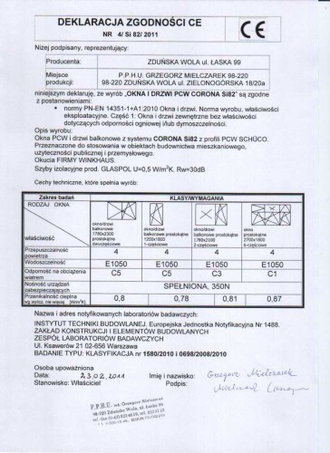 certyfikat okna i drzwi grzegorz mielczarek